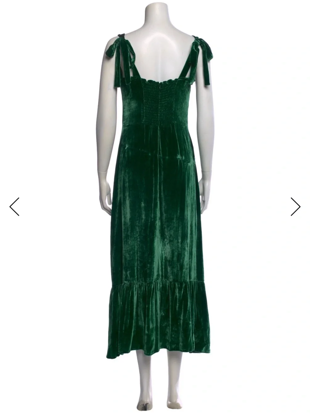 Reformation Emerald Velvet Tie-Strap Ruffle Midi Dress USA M 6